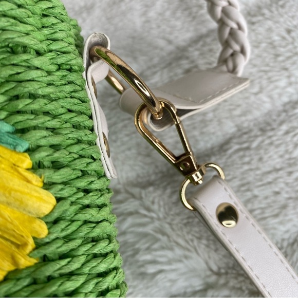 Anthropologie Raffia Green Woven Bucket Bag with Lemon Fruit Embroidery - Picture 13 of 16